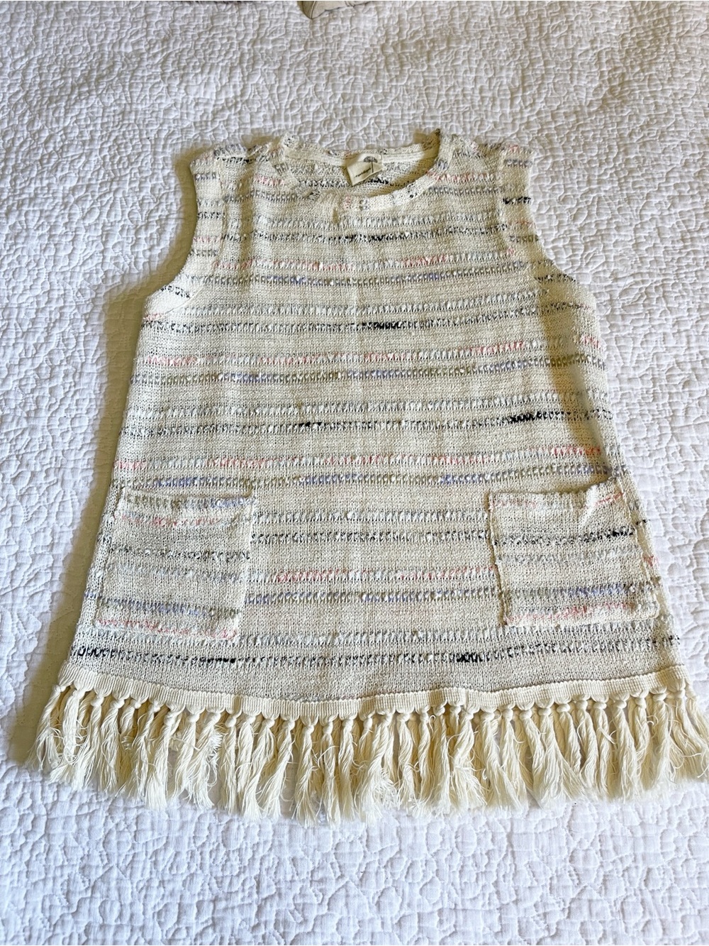 Anthropologie Everleigh Cream Fringe Knit Sleeveless Top